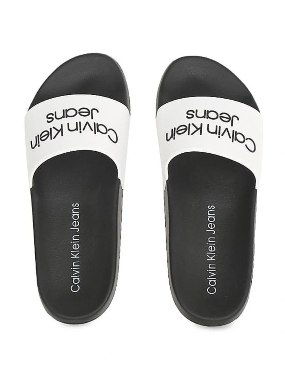 Calvin Klein Jeans Men’s White & Black Open Toe Slide Sandals